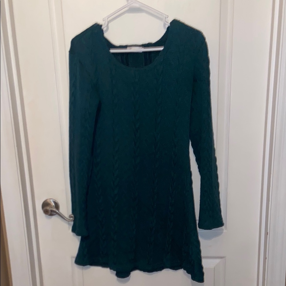 Green Cable Knit Sweater Dress